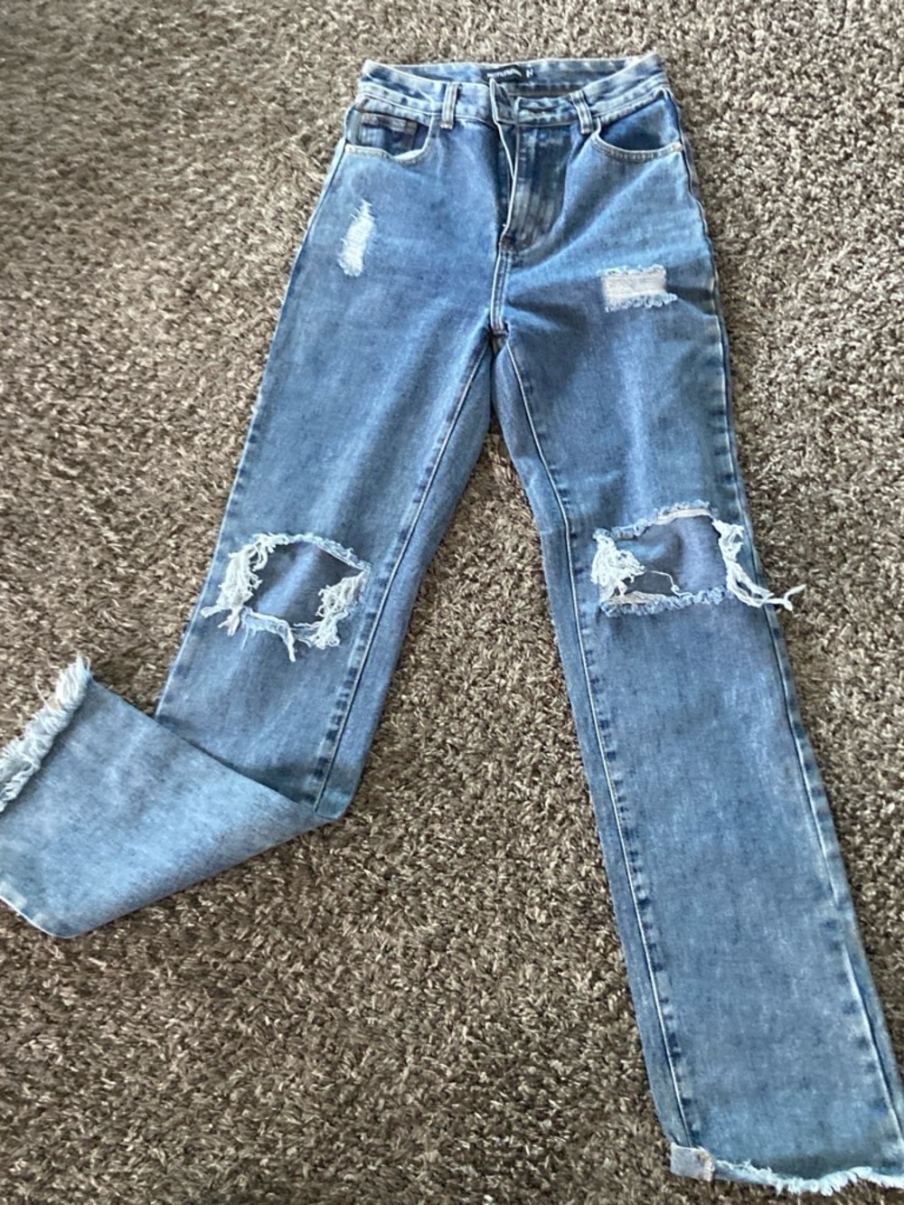 PrettyLittleThing Light Blue Distressed Straight Leg Jeans